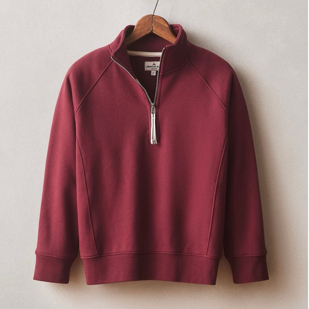 NWOT American Giant Women's Midweight Half Zip Sweatshirt Pomegranate Size XL